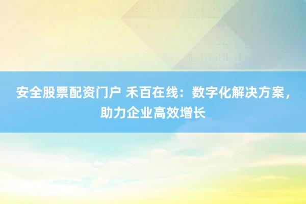 安全股票配资门户 禾百在线：数字化解决方案，助力企业高效增长