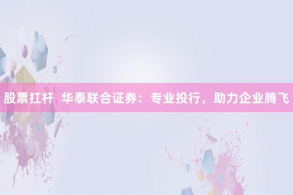 股票扛杆  华泰联合证券：专业投行，助力企业腾飞