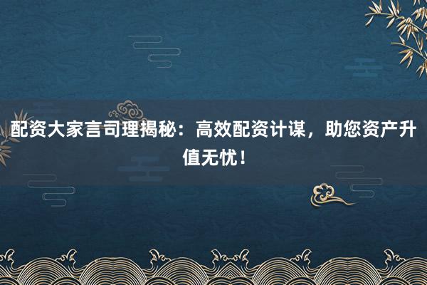 配资大家言司理揭秘：高效配资计谋，助您资产升值无忧！