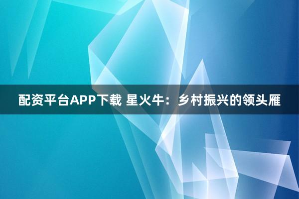 配资平台APP下载 星火牛：乡村振兴的领头雁