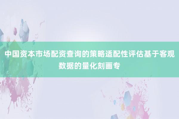 中国资本市场配资查询的策略适配性评估基于客观数据的量化刻画专