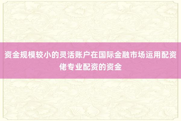 资金规模较小的灵活账户在国际金融市场运用配资佬专业配资的资金