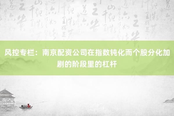 风控专栏：南京配资公司在指数钝化而个股分化加剧的阶段里的杠杆
