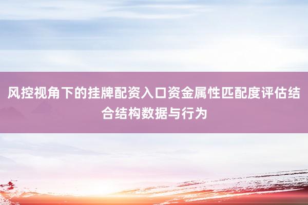 风控视角下的挂牌配资入口资金属性匹配度评估结合结构数据与行为