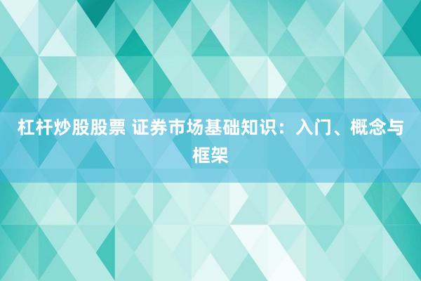 杠杆炒股股票 证券市场基础知识：入门、概念与框架
